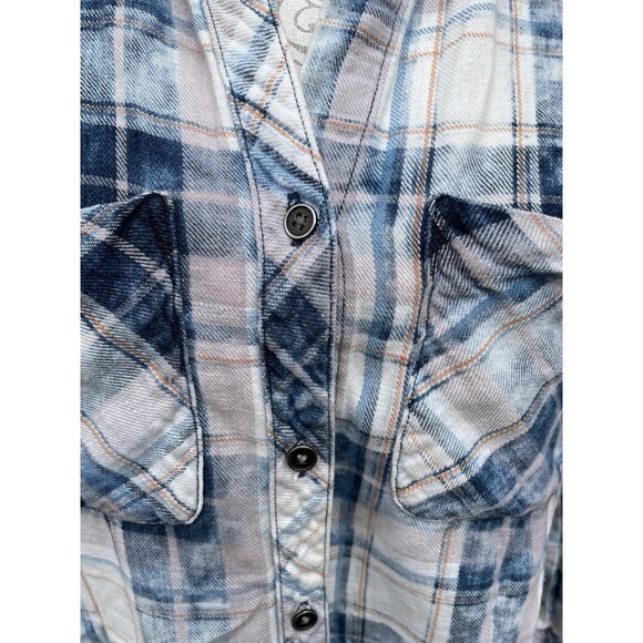 Cloth & Stone Anthropologie Plaid Button Front Shirt Women’s M Blue Cotton Soft - Picture 15 of 15